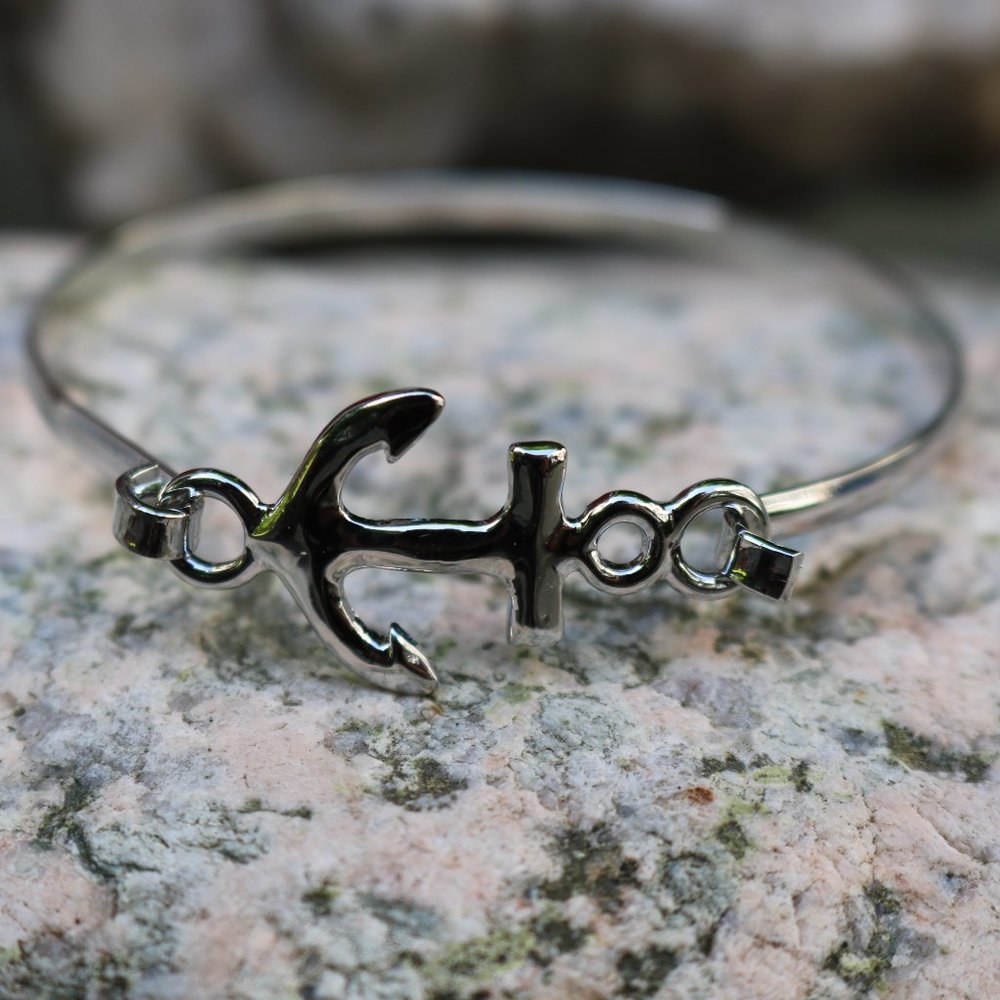 Silver Anchor Nautical Beach Clip Bangle Bracelet NEW